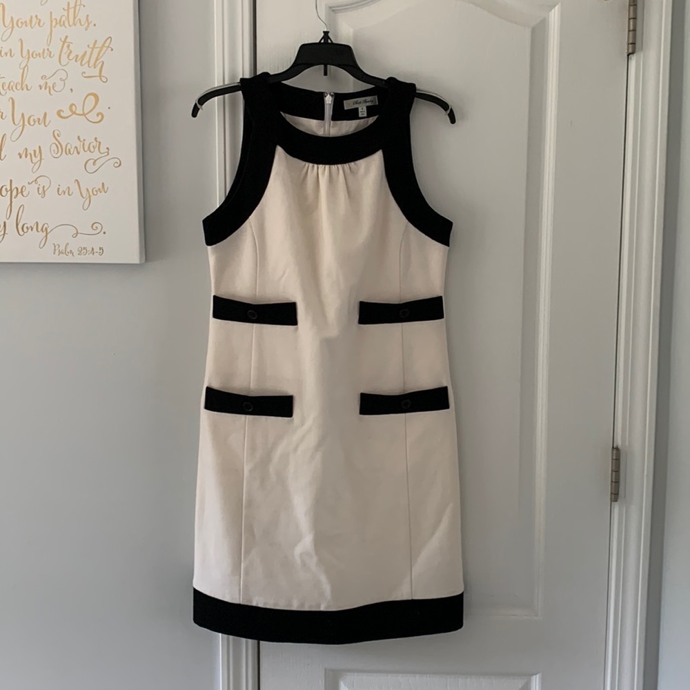 Anthropologie Beth Bowley two tones color block dress‎ size 6 wool beige black